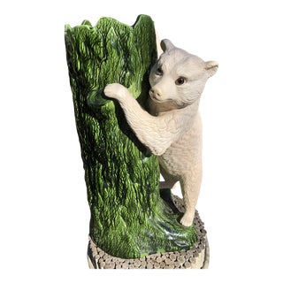 Early 20th Century Majolica Umbrella/Cane Stand With Bear For Sale