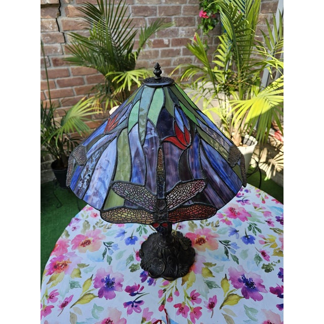 Vintage Tiffany Style Dragonfly Table Lamp For Sale - Image 4 of 12