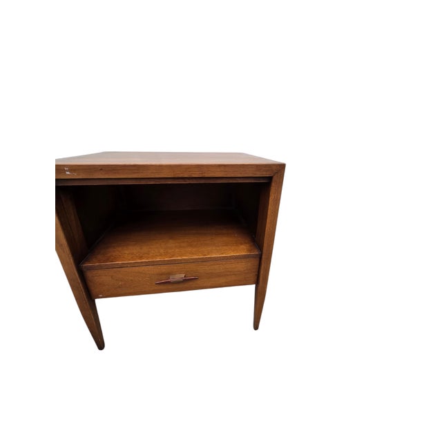 Great condition. minor wear. Walnut nightstand with bronze and Rosewood handle. Great lines. Please see photos as they are...