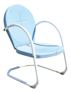 Mid 20th Century Art Deco Blue Steel Metal Patio Chair