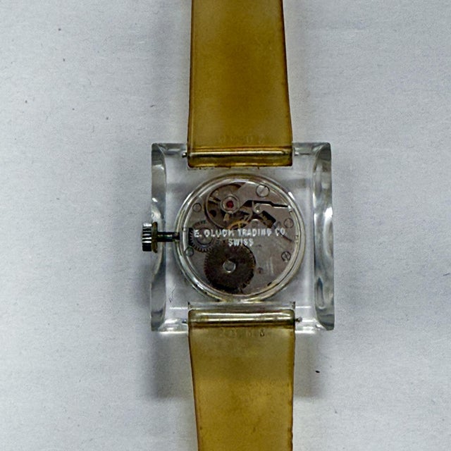 70's Sutton Swiss Square Acrylic Lucite Mechanical Wrist Watch For Sale - Image 9 of 18