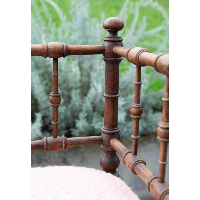 Antique French Corner Chair in Wood and Pink Bouclé Upholstery, 1900s For Sale - Image 5 of 13