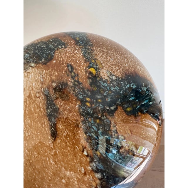 Glass Large Sasaki Japanese Art Glass Orb Vase – Amber & Teal Swirl – Sculptural Ikebana Centerpiece For Sale - Image 7 of 8