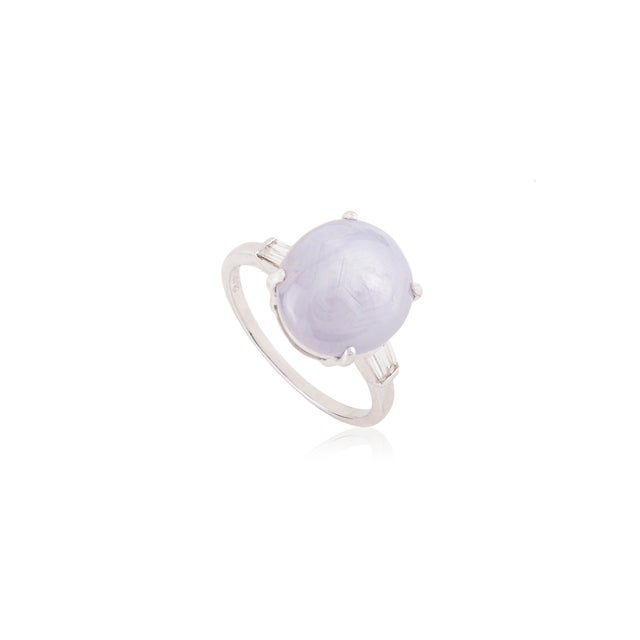 8.5ct Cabochon Star Sapphire & Baguette Diamond Cocktail Ring Size 8 in 14k Gold For Sale - Image 4 of 18