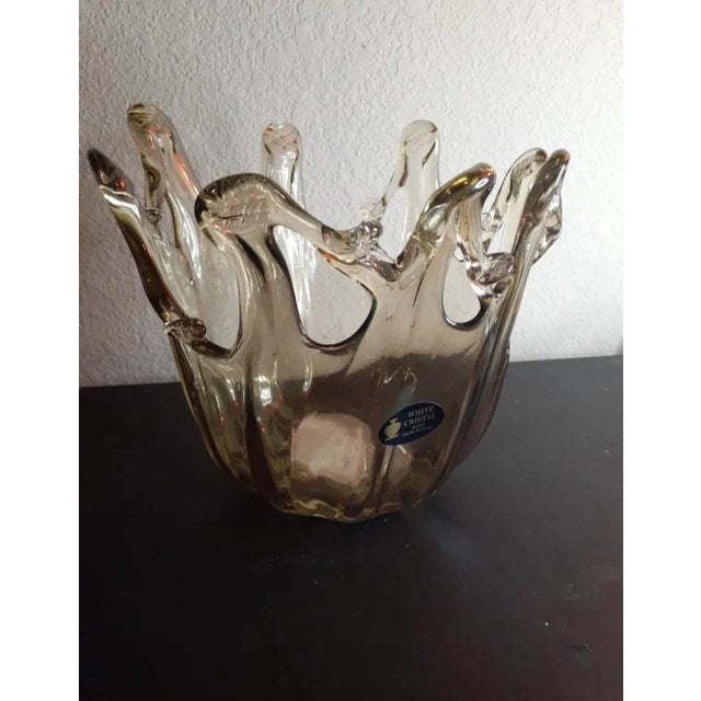 Italian 1980s White Murano Italy Smokey Gray Freeform Vase For Sale - Image 3 of 7