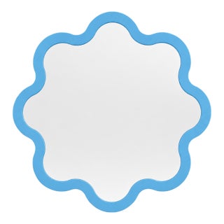 Luxury Decorative Circular Wall Mirror in Light Blue – Hvyli Round 90 For Sale