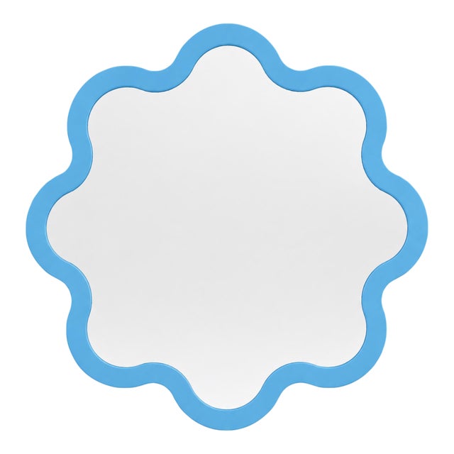 Luxury Decorative Circular Wall Mirror in Light Blue – Hvyli Round 90 For Sale