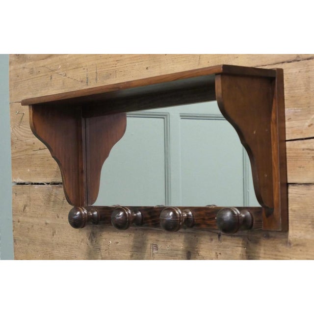 1960s French Dark Pine Wall Mirror with Shelf and Coat Hooks, 1960 For Sale - Image 5 of 7