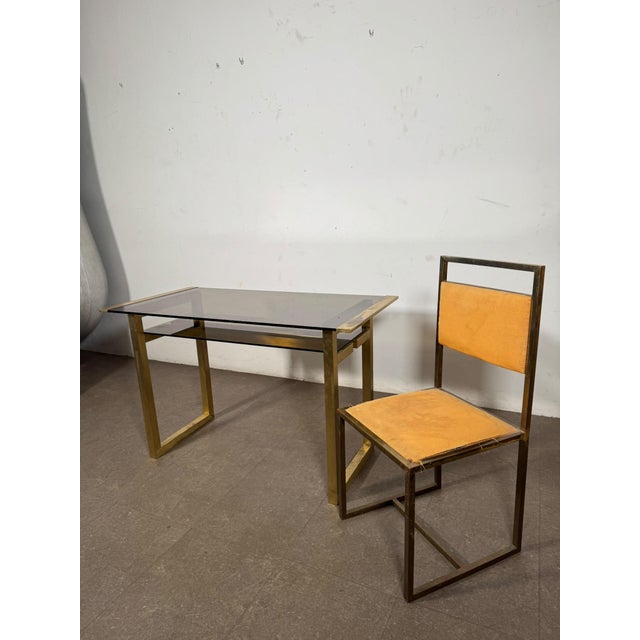 Mid-Century Italian Brass Desk and Chair, 1970s, Set of 2 For Sale - Image 6 of 14