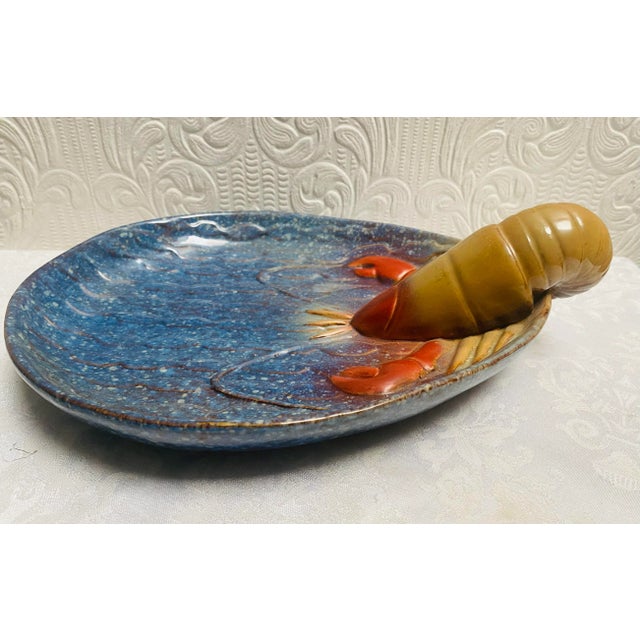Mid Century Majolica Studio Pottery Lobster Bowl Platter For Sale - Image 6 of 11