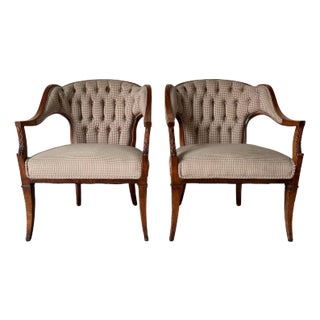 1960s French Hollywood Regency Cherry Wood Frame Club Chairs – A Pair For Sale