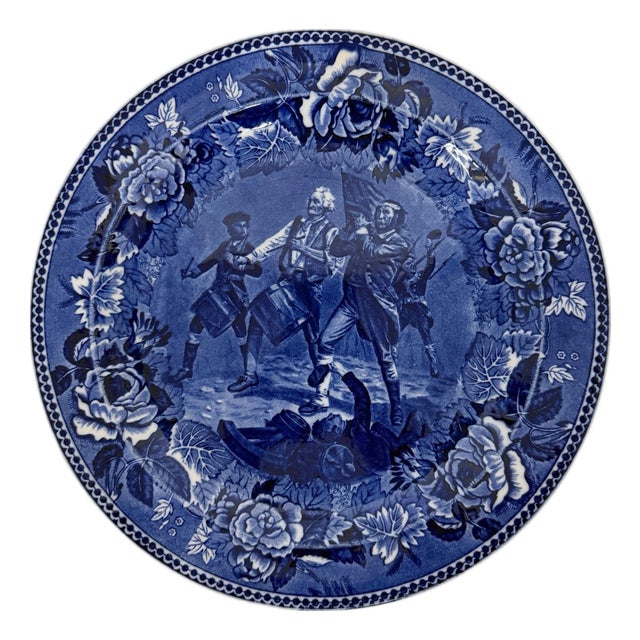 Vintage Wedgwood Etruria England Flow Blue the Spirit of 76 Yankee Doodle Plate For Sale