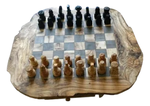 Handcrafted Rustic Wooden Chess Set Natural Wood Grain Board