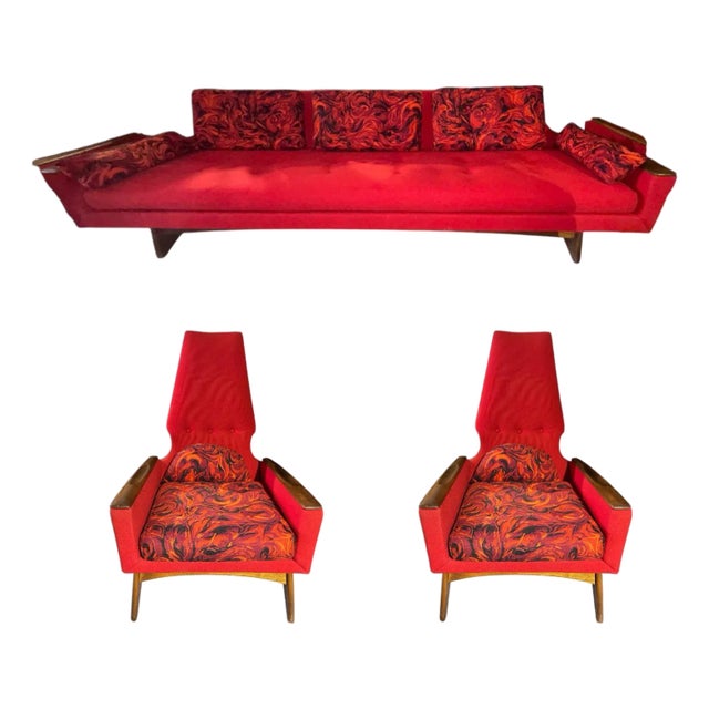 1960s Adrian Pearsall for Kroehler MFG Co Sofa and 2 Matching Armchairs For Sale