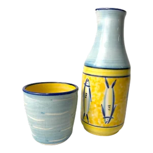 Renacer Ceramics Bedside Water Carafe & Cup With Fish Pattern