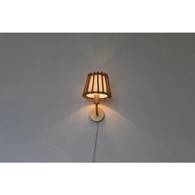 Brown Pencil Reed Rattan Wall Sconce Lamp For Sale - Image 8 of 9