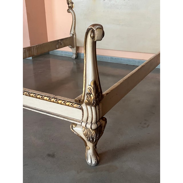 20th French Antique White and Giltwood Queen Bed With Original Painting For Sale - Image 12 of 12