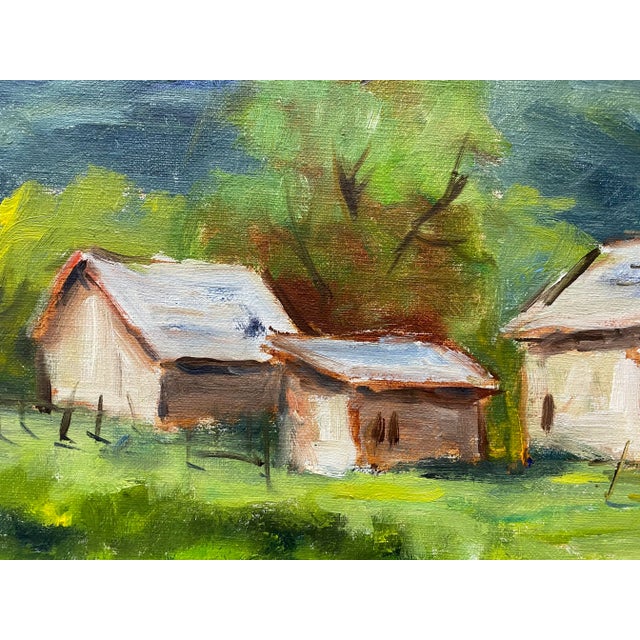 Paint Clifford Holmes "Country Farm" Original Oil Painting C.1950 For Sale - Image 7 of 9
