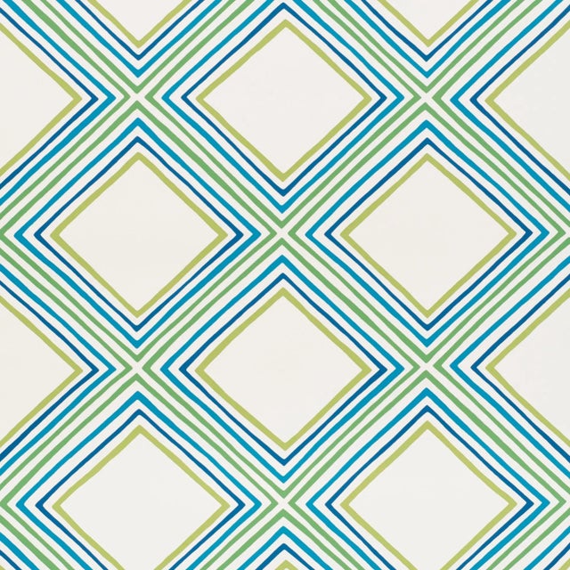 Schumacher Sample - Schumacher X Vera Neumann Square Dance Wallpaper in Peacock For Sale - Image 4 of 4