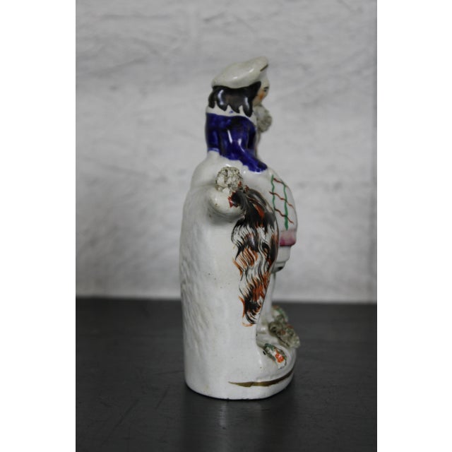 Antique English Staffordshire Porcelain Figurine Scottish Girl Riding Goa For Sale - Image 4 of 13