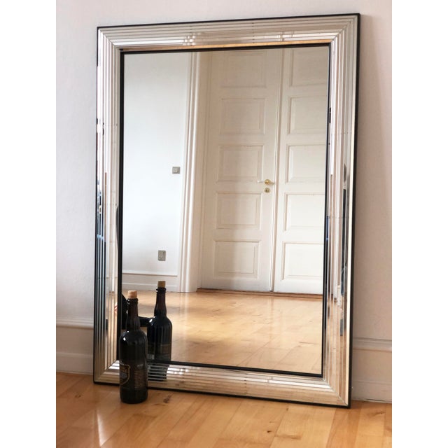 Large Vintage Deknudt Beveled Panel Mirror – Silver and Black, Belgium, 1980s For Sale - Image 4 of 9