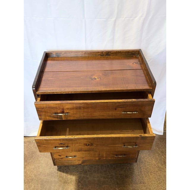 Late 20th Century Solid Heart Pine Rustic Five Drawer Chest With Brass Pulls For Sale - Image 10 of 12