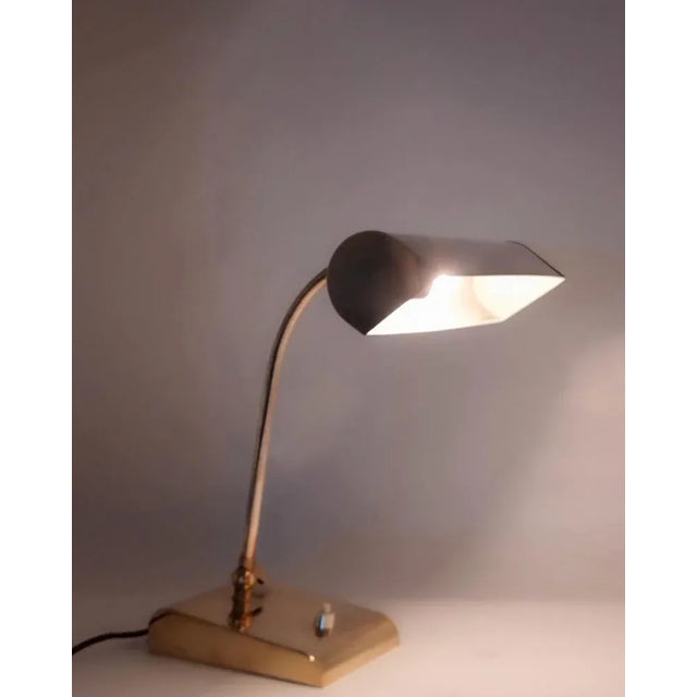 Gold Ministerial Brass Table Lamp with Swivelling Lampshade, 1950s For Sale - Image 8 of 10