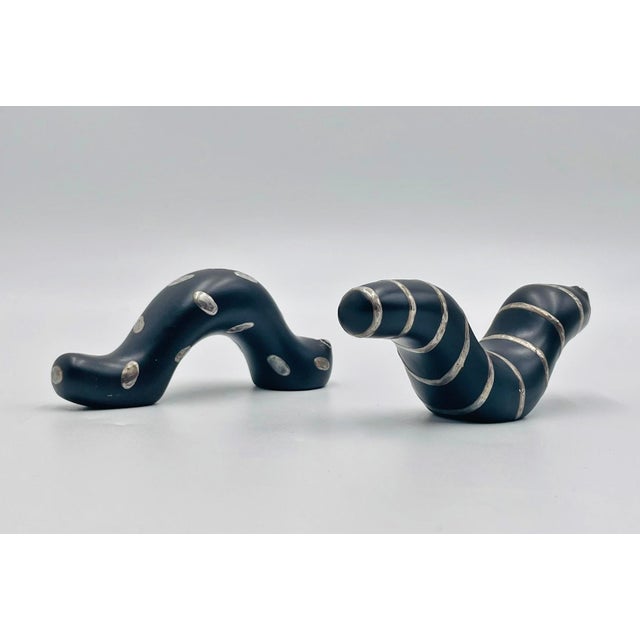 1980s Emilia Castillo Taxco Plata Pura Silver & Porcelain "Oruga" Sculptures, Pair For Sale - Image 10 of 18