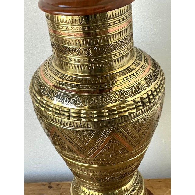 Late 20th Century Vintage Boho Tooled Brass Lamp For Sale - Image 5 of 12