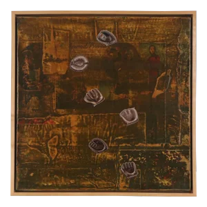 Patrick LoCicero, Abstract Mixed Media Collage Oil Painting Sports, Leather Baseball Mitts