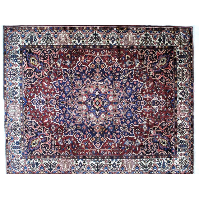 Wool pile genuine hand made vegetable dye vintage Persian Bakhtiar carpet .