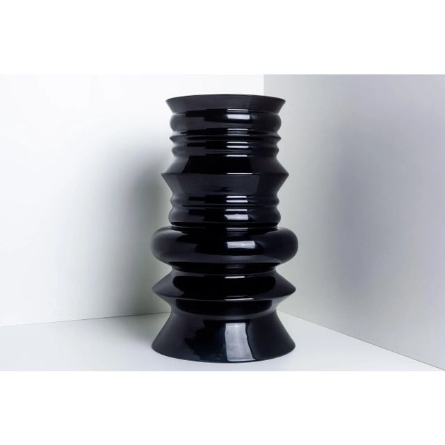 Postmodern 1980s Sergio Asti Black Ceramic Vase For Sale - Image 3 of 10