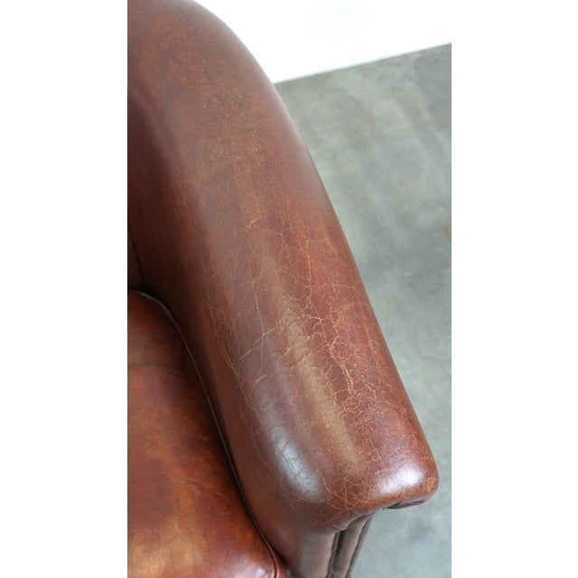 Brown Club Chair in Sheepskin Leather For Sale - Image 8 of 11