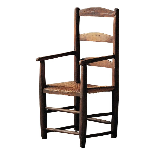19th Century Folk French Armchair in Wood and Rush, 1890s For Sale