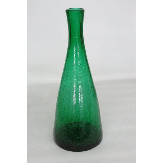 Emerald Green Crackle Glass Decanter Bottle Vase No Stopper For Sale - Image 12 of 13