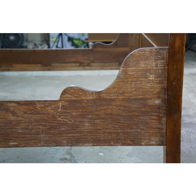 Wood Antique 19th C. American Victorian Carved Golden Oak Paneled High Back Bed Frame For Sale - Image 7 of 18