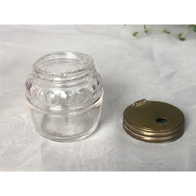 Antique Glass Inkwell Bottle With Brass Hinged Lid For Sale - Image 9 of 13