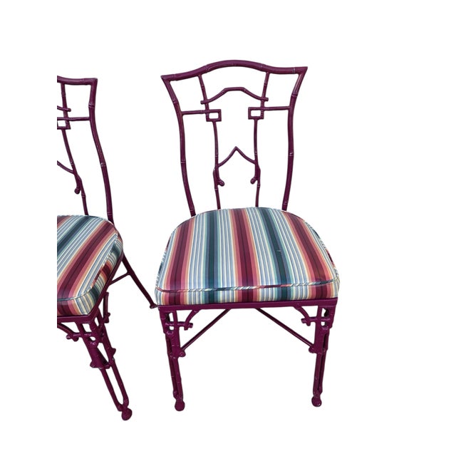 1970s 2 Vintage Chinese Chippendale Regency Side Chairs Dining Aluminum Faux Bamboo For Sale - Image 5 of 12