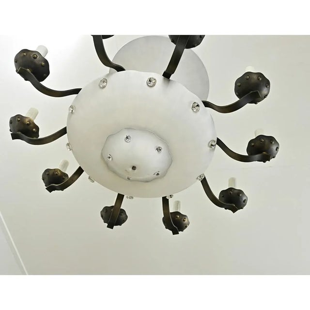 French Vintage Art Deco Style Painted Metal Chandelier For Sale In Baton Rouge - Image 6 of 12