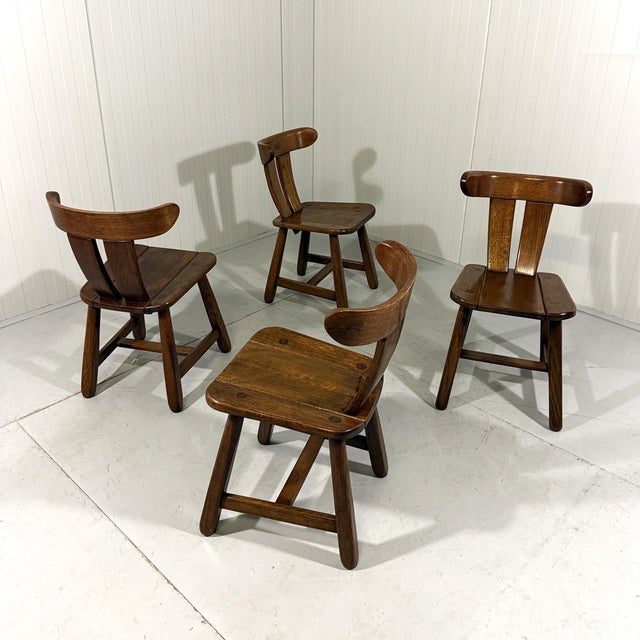 Brutalist Oak Dining Chairs, 1970s, Set of 4 For Sale - Image 16 of 16