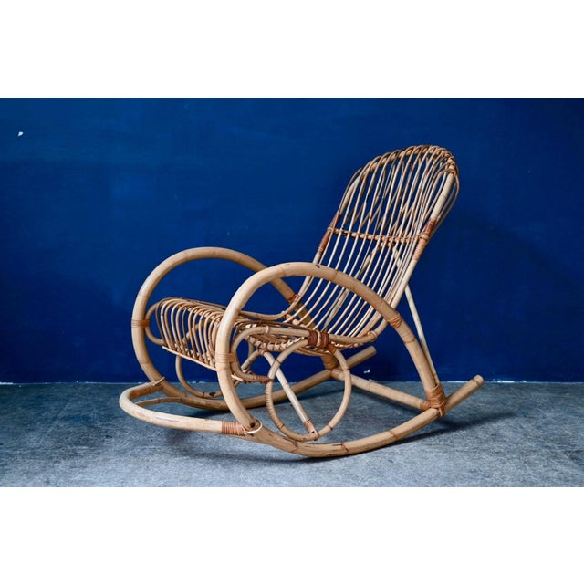 Rocking Chair in Natural Rattan and Bamboo, 1960s For Sale - Image 3 of 11