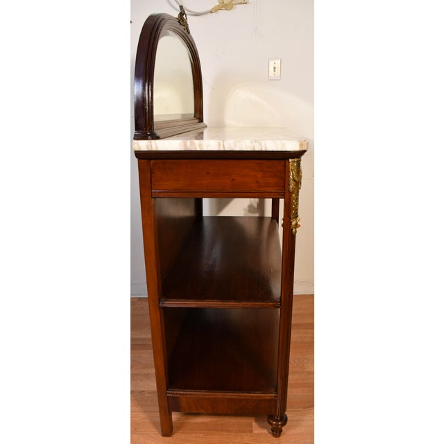 Wood 1910s Antique French Louis XV Walnut Marble Top Server Sideboard With Mirror For Sale - Image 7 of 18