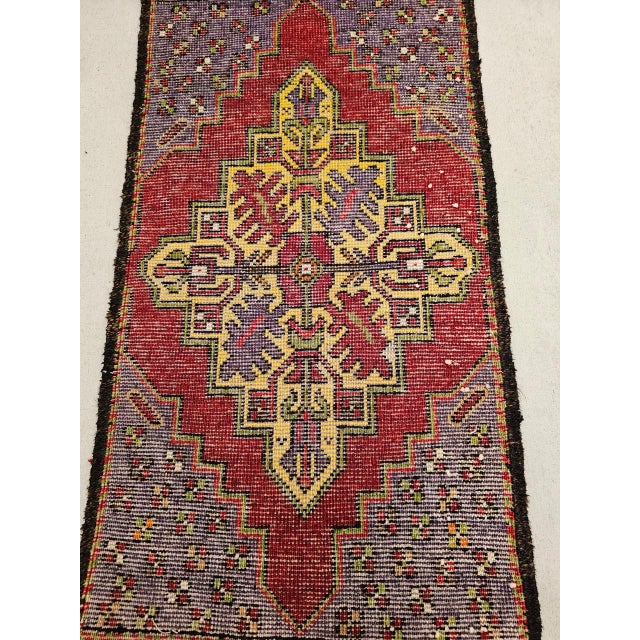 Vintage Turkish Tribal Prayer Rug, Handwoven Wool Pile, Red Medallion, 2' x 3' For Sale - Image 9 of 12