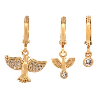 Spiritual Bird Trio Gold Earring Set For Sale