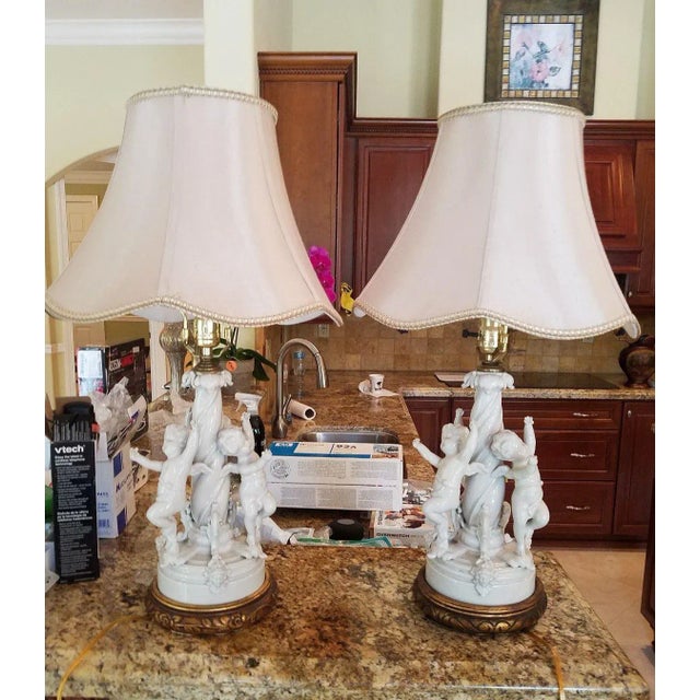1980s Vintage Blanc De Chine Putti Lamps - A Pair For Sale - Image 9 of 10