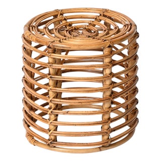 Rattan and Wicker Round Pouf by Tito Agnoli, Italy, 1960s For Sale