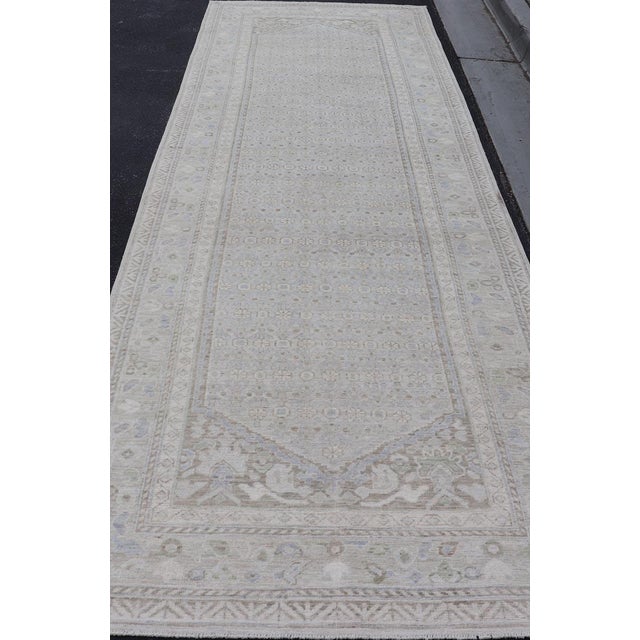 Measures: 5'1 x 17'9 Elegant Large Khotan Gallery Runner in Soft Gray with Subtle Ivory 5'1 x 17'9. Keivan Woven Arts. rug...