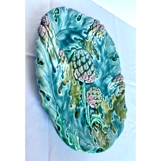 Antique French Lunéville Majolica Asparagus & Artichoke Platter by Keller & Guérin For Sale - Image 11 of 15