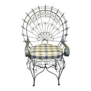 Vintage Salterini Peacock Ornate Iron Patio Chair, Attributed For Sale
