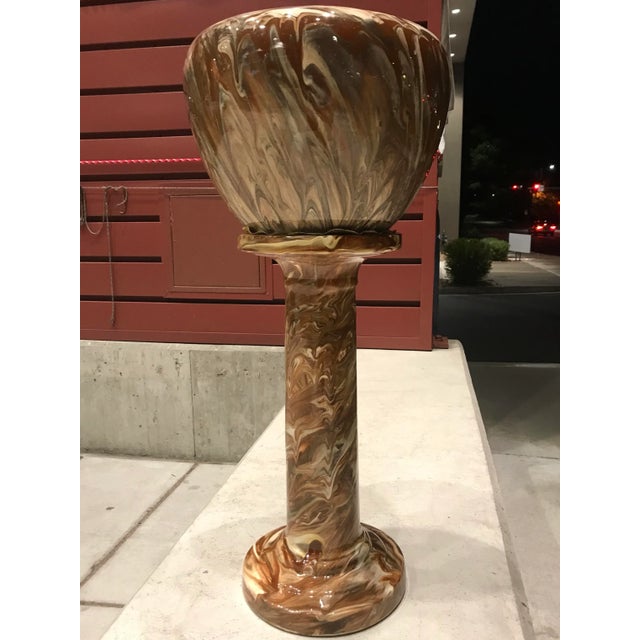 Oxblood Red Antique Weller Pottery Marbleized Jardinière & Pedestal For Sale - Image 8 of 13